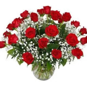 2 Dozen Red Roses in Glass Base ( 006 )